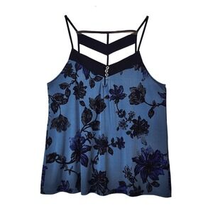 Maurices Tank Top Large Blue Black Floral Strappy Cage Back Romantic Soft Goth